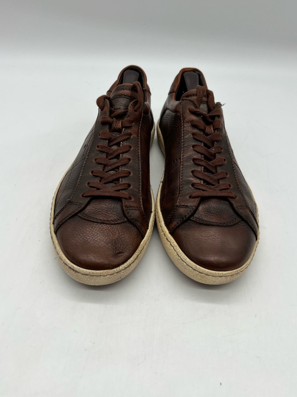 Santoni Men’s UK 9 Sz US 10 Brown Leather Lace Up Italian Low Top Sneakers Shoes